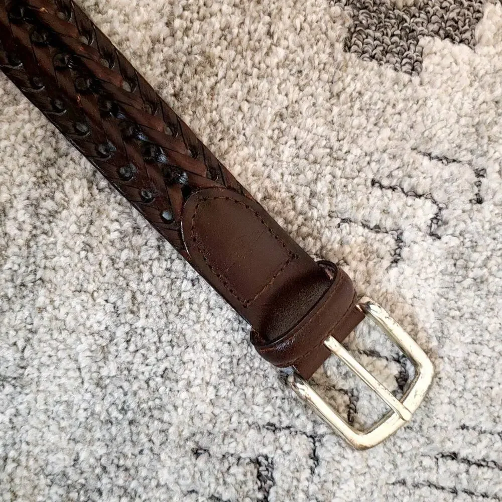 Dockers Men’s Brown Braided Leather Belt Size 40 Silver-Tone Buckle